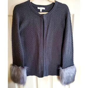 Chaus Gray Faux Fur Cuff Cardigan Sweater Women’s Size S